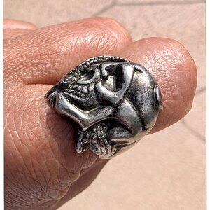 Vintage Silver Skull Ring Abstract Biker Style size 8 Gothic Chunky Adjustable